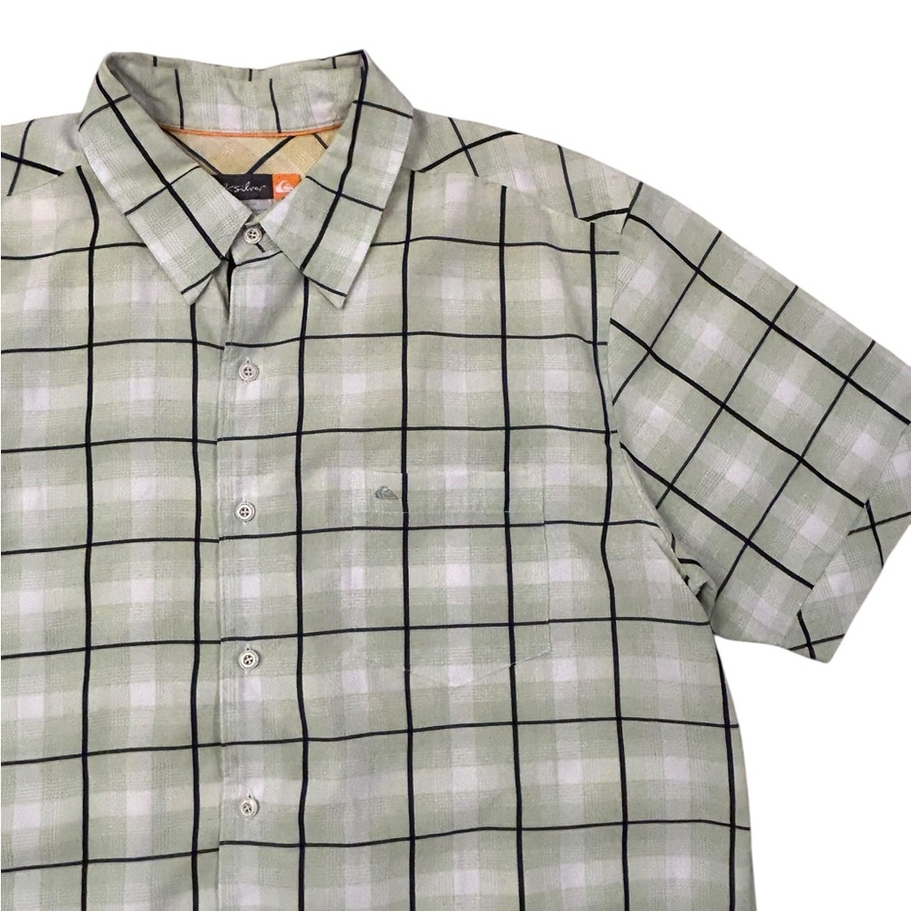 Quiksilver Olive‎ Checkered Plaid Button Down Shirt Large Short Sleeve